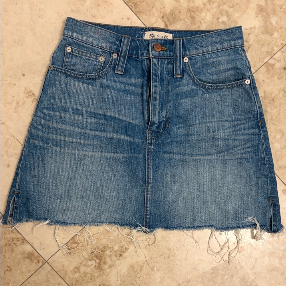 Madewell Blue Frayed Denim Mini Skirt